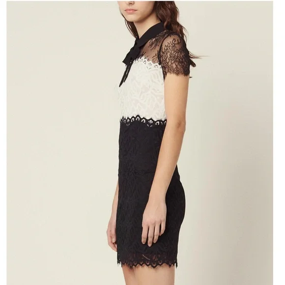 Sandro Black & White Lace Dress w Collar NWOT - Picture 2 of 11